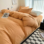Bed Linen Solid Cotton Bedding Set with Sheet Duvet Cover Pillowcases Single Couple Bedsheet King Queen Double Twin Size