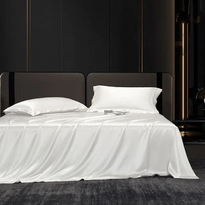 Solid 4pcs Silk Bedding Set with Duvet Cover Fitted/Flat Bed Sheet Pillowcase Bedspreads and Coverlets  Single Double Bedsheet