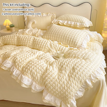 3pcs Korean lace Bedding set seersucker Duvet Cover Set (1*Duvet Cover + 2*Pillowcase, Without Core)for bedroom guest room