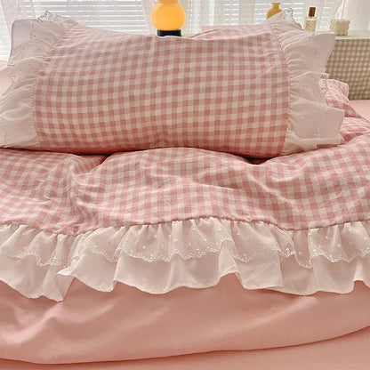3 Piece Sheet Set  pink plaid duvet cover Set ， comfortable Bedding Set Bedspread for All Season