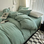 Bed Linen Solid Cotton Bedding Set with Sheet Duvet Cover Pillowcases Single Couple Bedsheet King Queen Double Twin Size