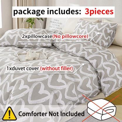 3pcs/set Heart Print Duvet Cover Set - Blue & Gray(1 Duvet Cover & 2 Pillowcase）Soft And Skin-Friendly Duvet Cover Bedding Set