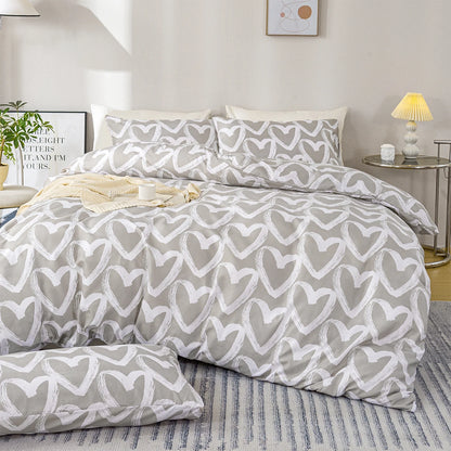 3pcs/set Heart Print Duvet Cover Set - Blue & Gray(1 Duvet Cover & 2 Pillowcase）Soft And Skin-Friendly Duvet Cover Bedding Set